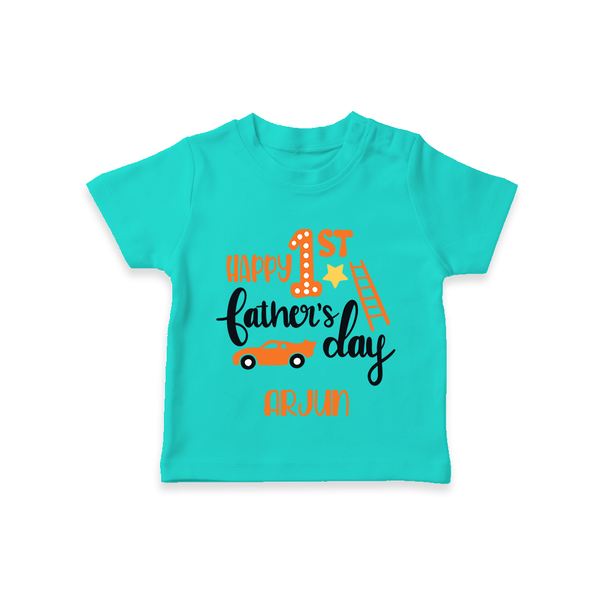 Happy First Father's Day T-Shirt for Baby | Custom Print Soft Cotton Babywear - TEAL - 0-5 Months Old (Chest 17")