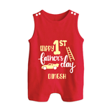 Happy First Father's Day Romper Suit/Sleeveless Romper for Baby | Custom Print Soft Cotton Babywear - RED - 0 - 5 Months Old (Chest 18")
