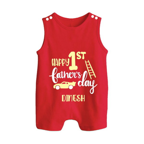 Happy First Father's Day Romper Suit/Sleeveless Romper for Baby | Custom Print Soft Cotton Babywear - RED - 0 - 5 Months Old (Chest 18")