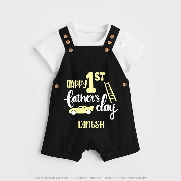 Happy First Father's Day Dungaree Set for Baby | Custom Print Soft Cotton Babywear - BLACK - 0 - 5 Months Old (Chest 18")
