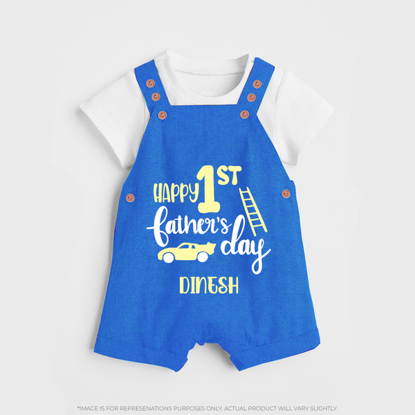 Happy First Father's Day Dungaree Set for Baby | Custom Print Soft Cotton Babywear - COBALT BLUE - 0 - 5 Months Old (Chest 18")