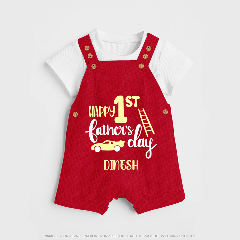 Happy First Father's Day Dungaree Set for Baby | Custom Print Soft Cotton Babywear - RED - 0 - 5 Months Old (Chest 18")