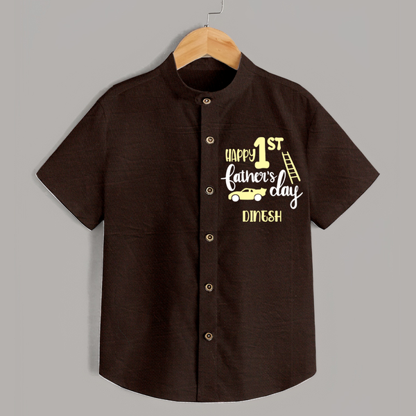 Happy First Father's Day Shirt for Baby | Custom Print Soft Cotton Babywear - CHOCOLATE BROWN - 0 - 6 Months Old (Chest 23")