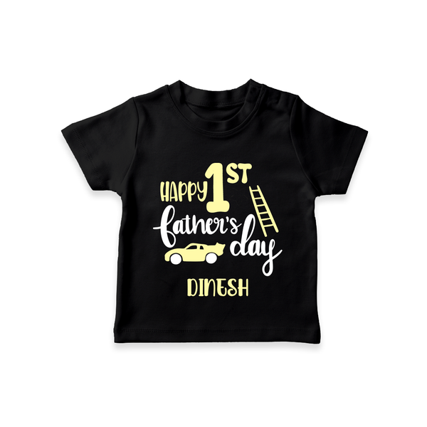 Happy First Father's Day T-Shirt for Baby | Custom Print Soft Cotton Babywear - BLACK - 0-5 Months Old (Chest 17")