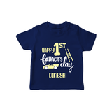 Happy First Father's Day T-Shirt for Baby | Custom Print Soft Cotton Babywear - NAVY BLUE - 0-5 Months Old (Chest 17")