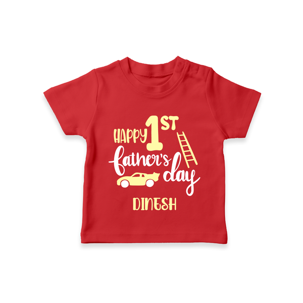 Happy First Father's Day T-Shirt for Baby | Custom Print Soft Cotton Babywear - RED - 0-5 Months Old (Chest 17")