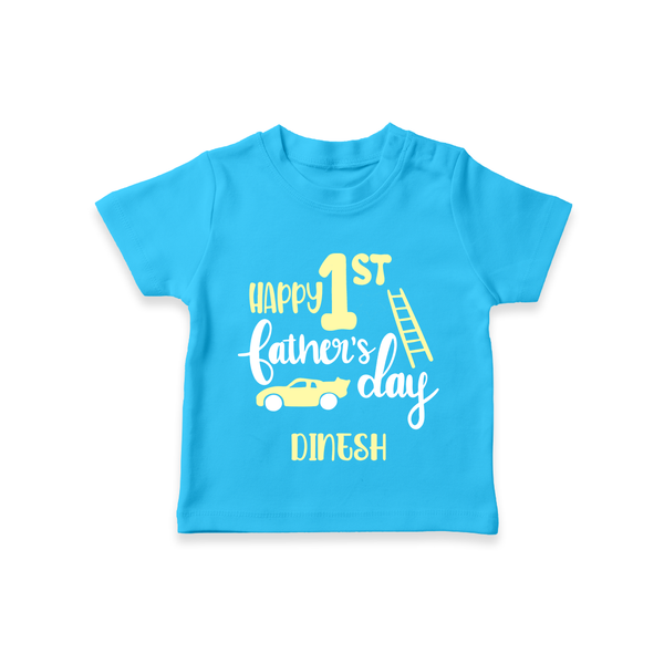 Happy First Father's Day T-Shirt for Baby | Custom Print Soft Cotton Babywear - SKY BLUE - 0-5 Months Old (Chest 17")