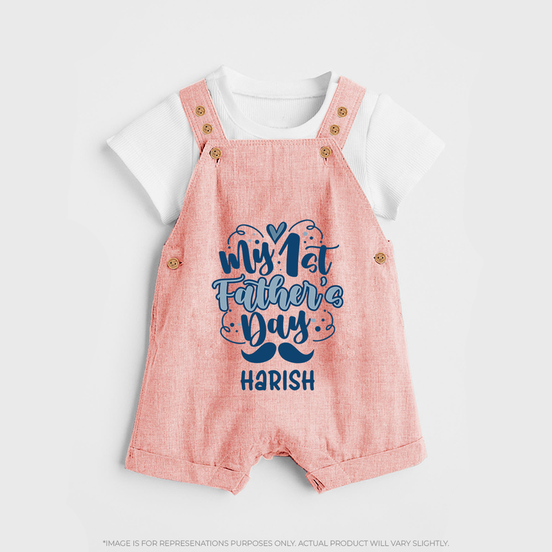 Daddy's First Father's Day Dungaree Set | Personalized Outfit for Newborns - PEACH - 0 - 5 Months Old (Chest 18")