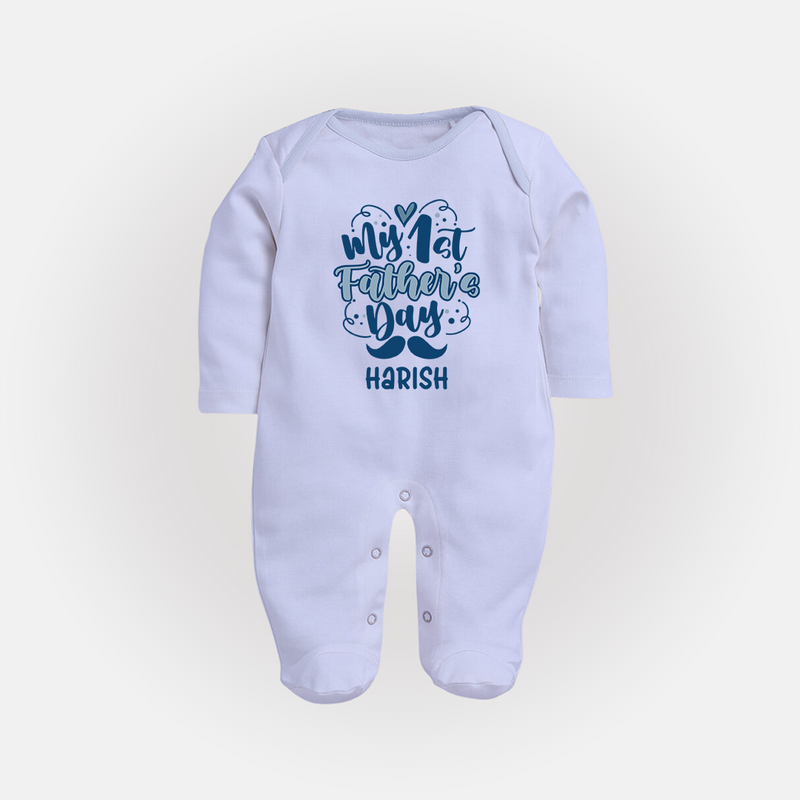Daddy's First Father's Day Full Sleeve Bodysuit/Sleep Suit | Personalized Outfit for Newborns - BABY BLUE - New Born (Chest 7.5")