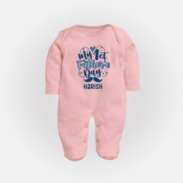 Daddy's First Father's Day Full Sleeve Bodysuit/Sleep Suit | Personalized Outfit for Newborns - BABY PINK - New Born (Chest 7.5")