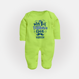Daddy's First Father's Day Full Sleeve Bodysuit/Sleep Suit | Personalized Outfit for Newborns - LIME GREEN - New Born (Chest 7.5")