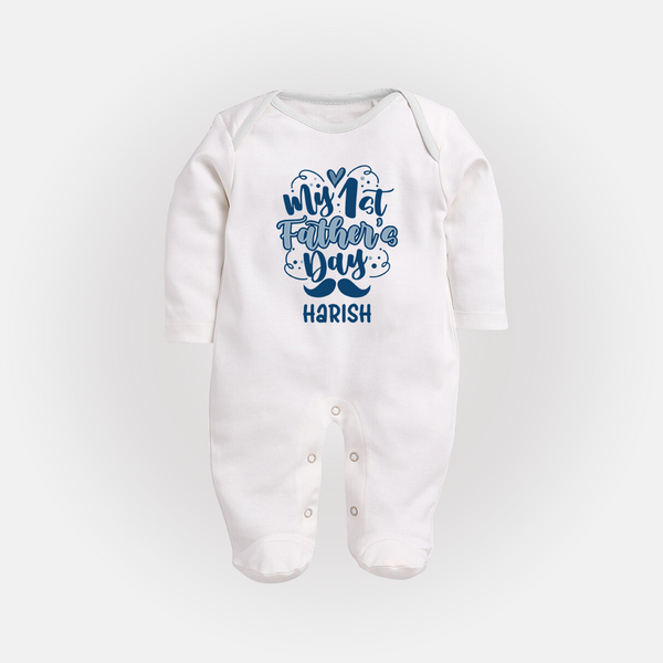 Daddy's First Father's Day Full Sleeve Bodysuit/Sleep Suit | Personalized Outfit for Newborns - WHITE - New Born (Chest 7.5")