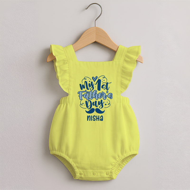 Daddy's First Father's Day Romper Frock | Personalized Outfit for Newborns - PASTEL YELLOW - 0 - 3 Months Old (Chest 19")