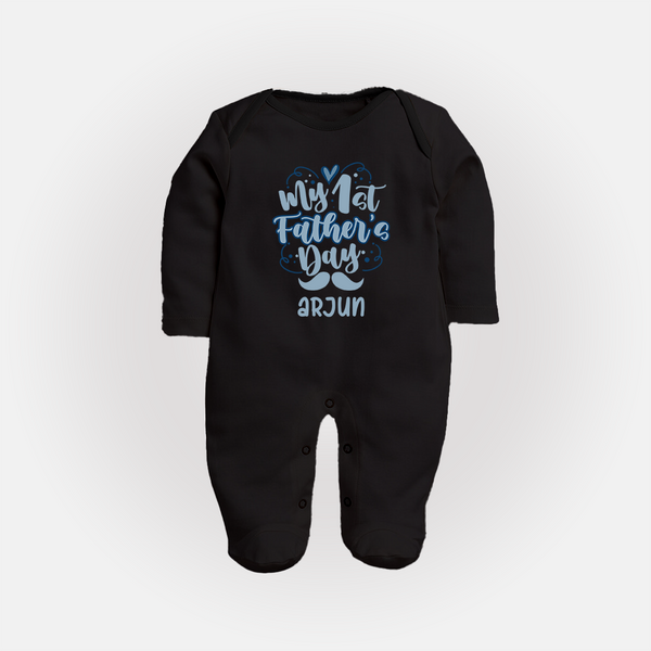 Daddy's First Father's Day Full Sleeve Bodysuit/Sleep Suit | Personalized Outfit for Newborns - BLACK - New Born (Chest 7.5")
