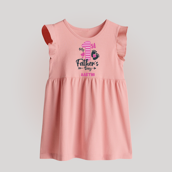 Happy First Father's Day Baby Frock | Baby's Gift to Dad Soft and Adorable - BABY PINK - 0 - 3 Months Old (Chest 17")