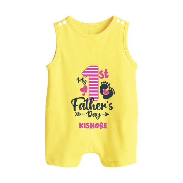 Happy First Father's Day Romper Suit/Sleeveless Romper | Baby's Gift to Dad Soft and Adorable - PASTEL YELLOW - 0 - 5 Months Old (Chest 18")