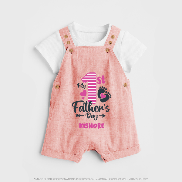 Happy First Father's Day Dungaree Set | Baby's Gift to Dad Soft and Adorable - PEACH - 0 - 5 Months Old (Chest 18")