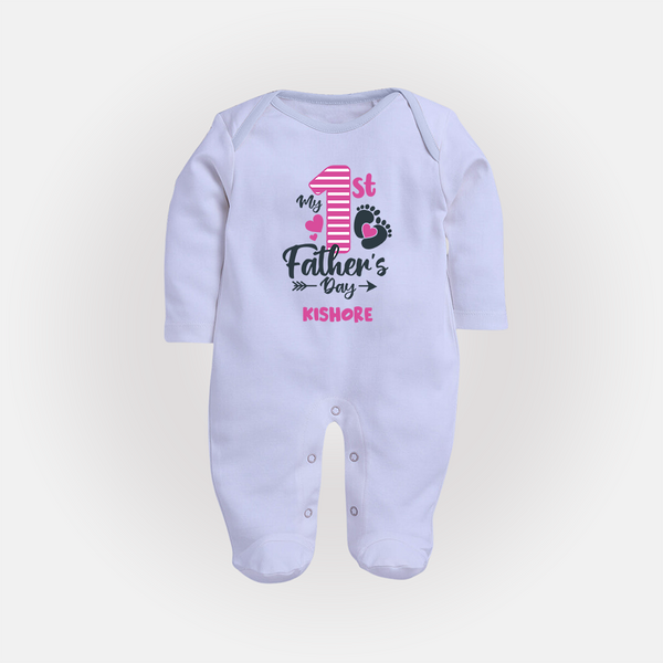 Happy First Father's Day Full Sleeve Bodysuit/Sleep Suit | Baby's Gift to Dad Soft and Adorable - BABY BLUE - New Born (Chest 7.5")