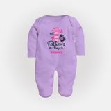 Happy First Father's Day Full Sleeve Bodysuit/Sleep Suit | Baby's Gift to Dad Soft and Adorable - LILAC - New Born (Chest 7.5")