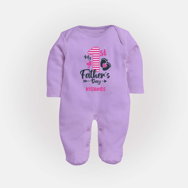 Happy First Father's Day Full Sleeve Bodysuit/Sleep Suit | Baby's Gift to Dad Soft and Adorable - LILAC - New Born (Chest 7.5")