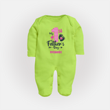 Happy First Father's Day Full Sleeve Bodysuit/Sleep Suit | Baby's Gift to Dad Soft and Adorable - LIME GREEN - New Born (Chest 7.5")