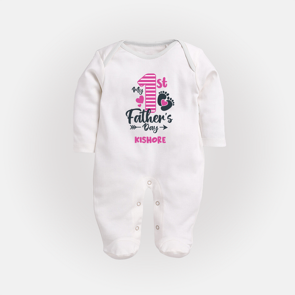 Happy First Father's Day Full Sleeve Bodysuit/Sleep Suit | Baby's Gift to Dad Soft and Adorable - WHITE - New Born (Chest 7.5")