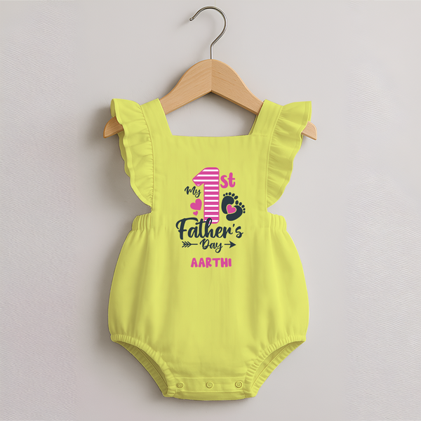 Happy First Father's Day Romper Frock | Baby's Gift to Dad Soft and Adorable - PASTEL YELLOW - 0 - 3 Months Old (Chest 19")