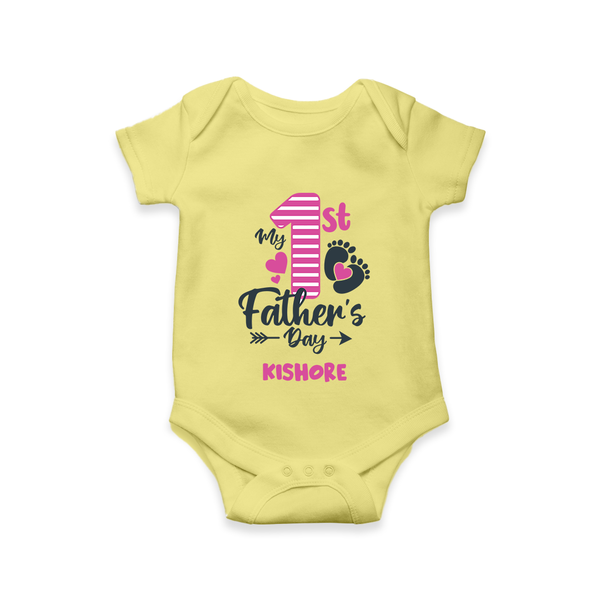 Happy First Father's Day Romper/Onesie | Baby's Gift to Dad Soft and Adorable - PASTEL YELLOW - New Born (Chest 14")