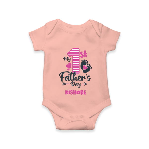 Happy First Father's Day Romper/Onesie | Baby's Gift to Dad Soft and Adorable - PEACH - New Born (Chest 14")
