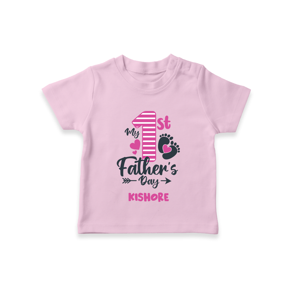 Happy First Father's Day T-Shirt | Baby's Gift to Dad Soft and Adorable - BABY PINK - 0-5 Months Old (Chest 17")