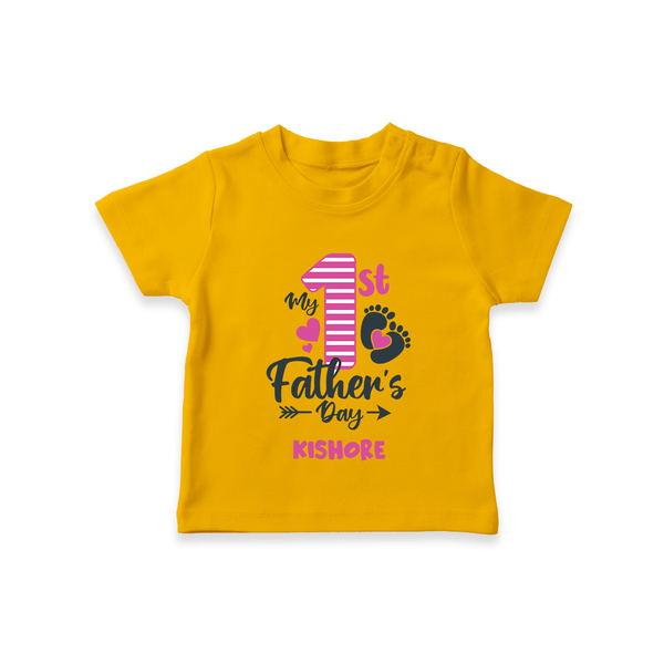 Happy First Father's Day T-Shirt | Baby's Gift to Dad Soft and Adorable - CHROME YELLOW - 0-5 Months Old (Chest 17")