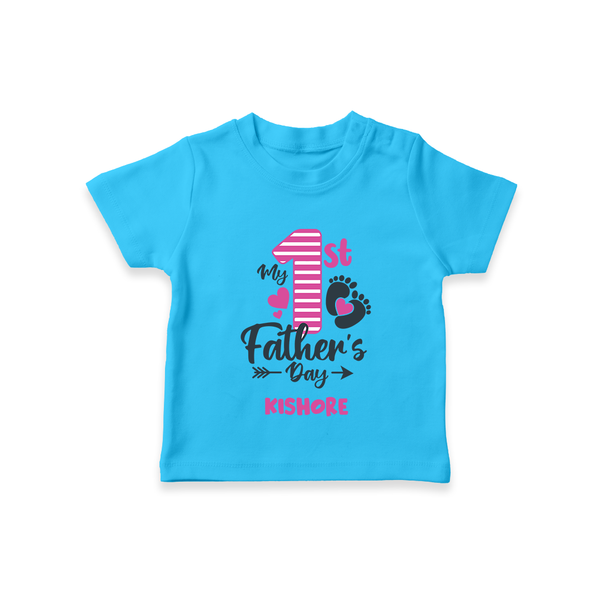 Happy First Father's Day T-Shirt | Baby's Gift to Dad Soft and Adorable - SKY BLUE - 0-5 Months Old (Chest 17")