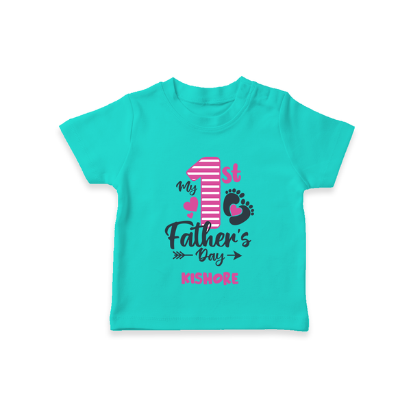 Happy First Father's Day T-Shirt | Baby's Gift to Dad Soft and Adorable - TEAL - 0-5 Months Old (Chest 17")