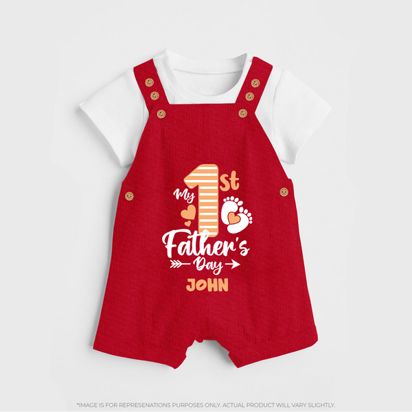 Happy First Father's Day Dungaree Set | Baby's Gift to Dad Soft and Adorable - RED - 0 - 5 Months Old (Chest 18")