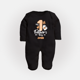 Happy First Father's Day Full Sleeve Bodysuit/Sleep Suit | Baby's Gift to Dad Soft and Adorable - BLACK - New Born (Chest 7.5")