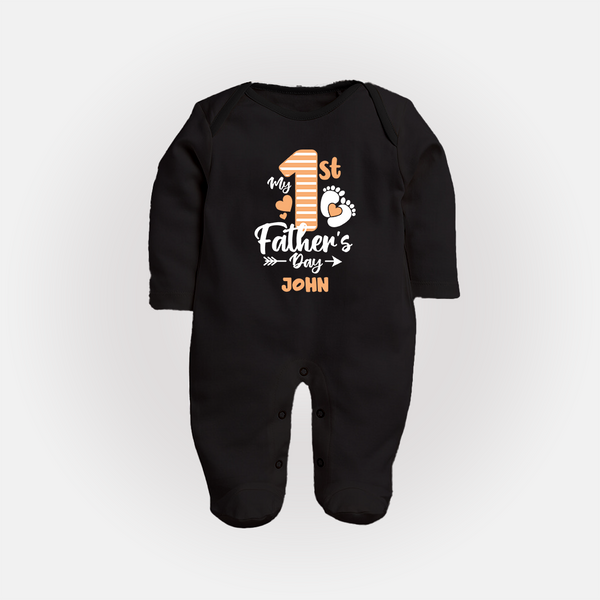 Happy First Father's Day Full Sleeve Bodysuit/Sleep Suit | Baby's Gift to Dad Soft and Adorable - BLACK - New Born (Chest 7.5")