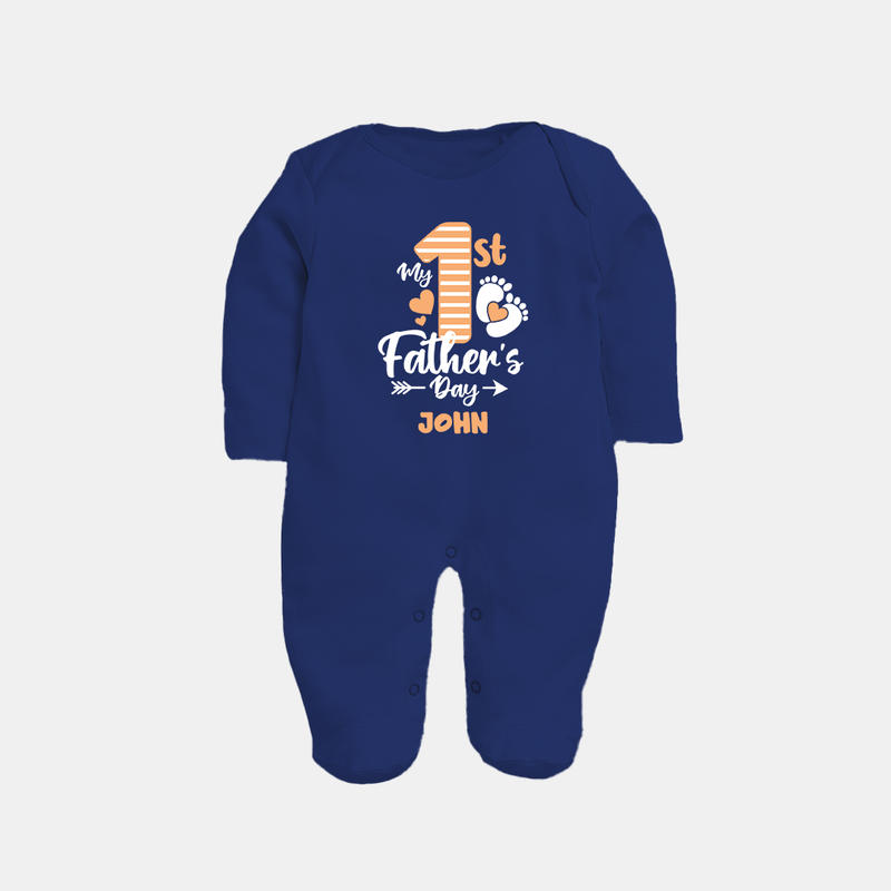 Happy First Father's Day Full Sleeve Bodysuit/Sleep Suit | Baby's Gift to Dad Soft and Adorable - NAVY BLUE - New Born (Chest 7.5")
