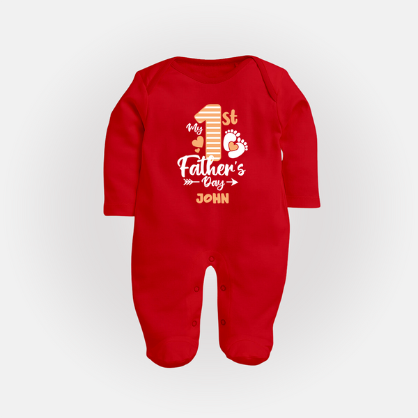 Happy First Father's Day Full Sleeve Bodysuit/Sleep Suit | Baby's Gift to Dad Soft and Adorable - RED - New Born (Chest 7.5")