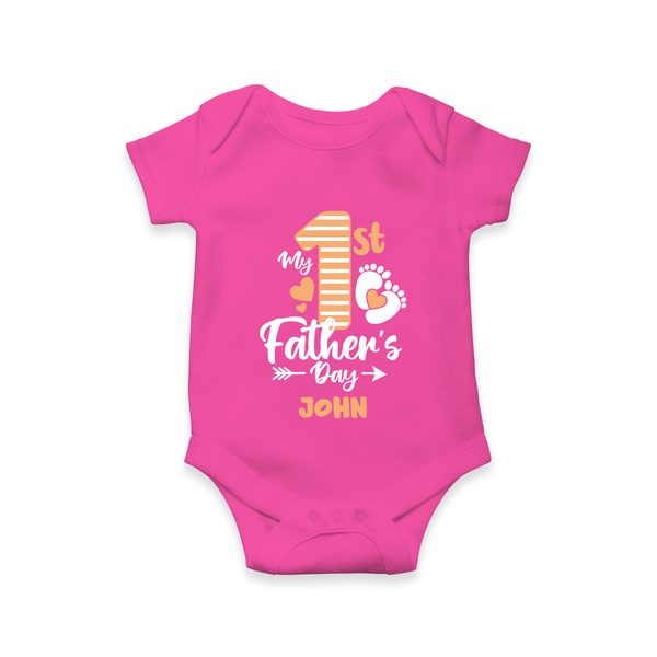 Happy First Father's Day Romper/Onesie | Baby's Gift to Dad Soft and Adorable - HOT PINK - New Born (Chest 14")