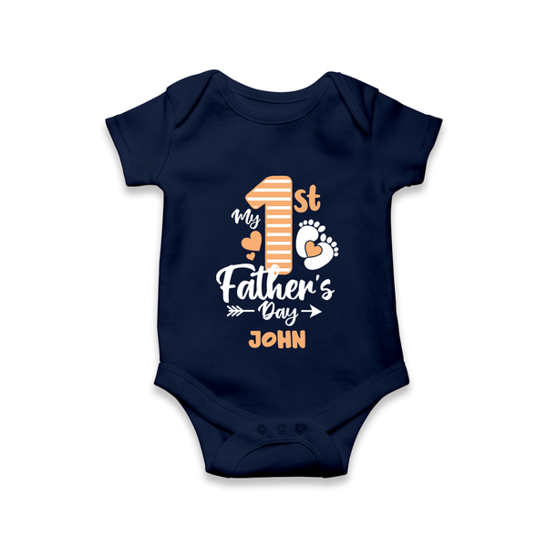 Happy First Father's Day Romper/Onesie | Baby's Gift to Dad Soft and Adorable - NAVY BLUE - New Born (Chest 14")