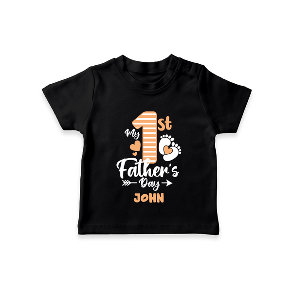 Happy First Father's Day T-Shirt | Baby's Gift to Dad Soft and Adorable - BLACK - 0-5 Months Old (Chest 17")