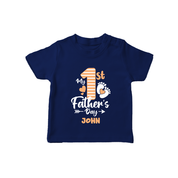 Happy First Father's Day T-Shirt | Baby's Gift to Dad Soft and Adorable - NAVY BLUE - 0-5 Months Old (Chest 17")
