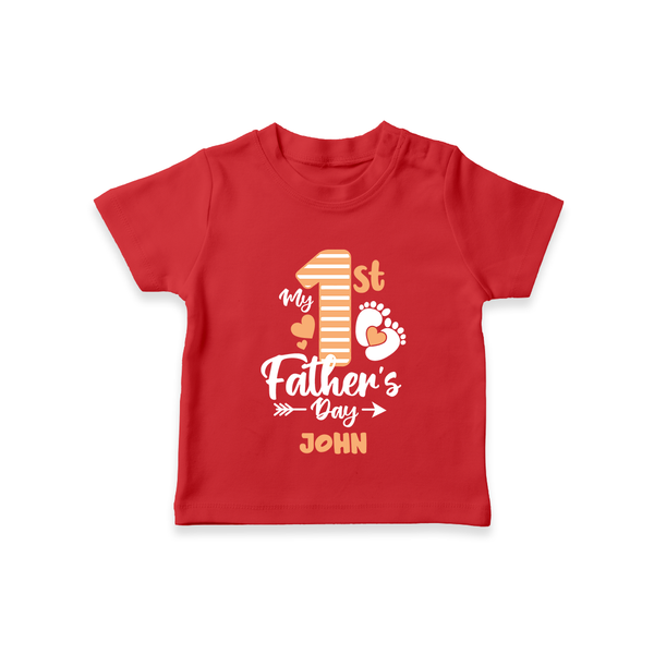 Happy First Father's Day T-Shirt | Baby's Gift to Dad Soft and Adorable - RED - 0-5 Months Old (Chest 17")