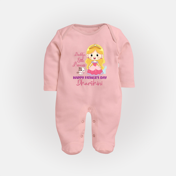 Newborn Full Sleeve Bodysuit/Sleep Suit | Celebrate First Father's Day Custom Printed Design - BABY PINK - New Born (Chest 7.5")