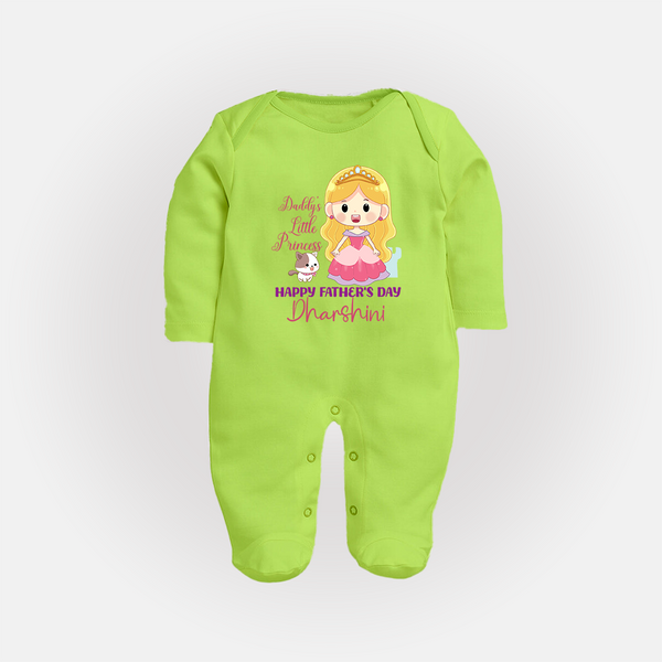 Newborn Full Sleeve Bodysuit/Sleep Suit | Celebrate First Father's Day Custom Printed Design - LIME GREEN - New Born (Chest 7.5")