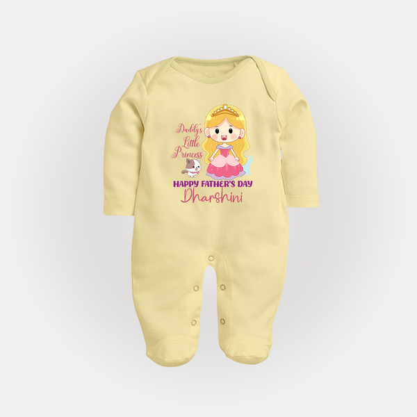 Newborn Full Sleeve Bodysuit/Sleep Suit | Celebrate First Father's Day Custom Printed Design - PASTEL YELLOW - New Born (Chest 7.5")