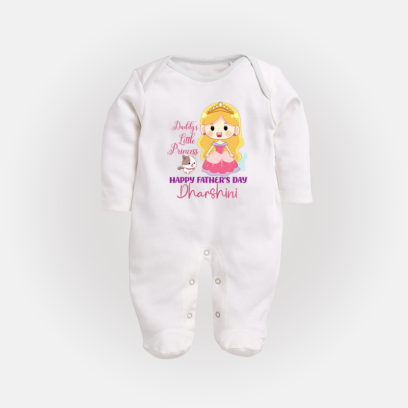Newborn Full Sleeve Bodysuit/Sleep Suit | Celebrate First Father's Day Custom Printed Design - WHITE - New Born (Chest 7.5")