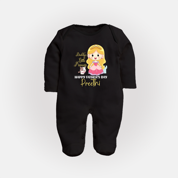 Newborn Full Sleeve Bodysuit/Sleep Suit | Celebrate First Father's Day Custom Printed Design - BLACK - New Born (Chest 7.5")