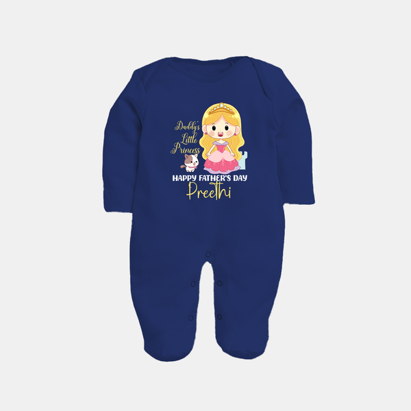 Newborn Full Sleeve Bodysuit/Sleep Suit | Celebrate First Father's Day Custom Printed Design - NAVY BLUE - New Born (Chest 7.5")