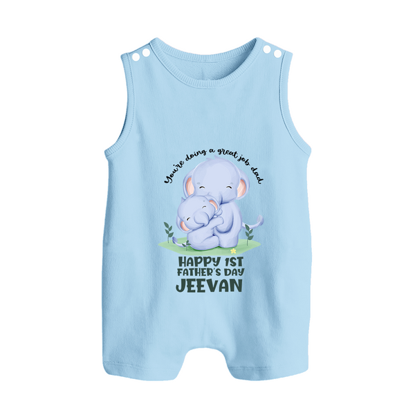 Baby Romper Suit/Sleeveless Romper for First Father's Day | Cute Gift Breathable Cotton Fabric - BABY BLUE - 0 - 5 Months Old (Chest 18")
